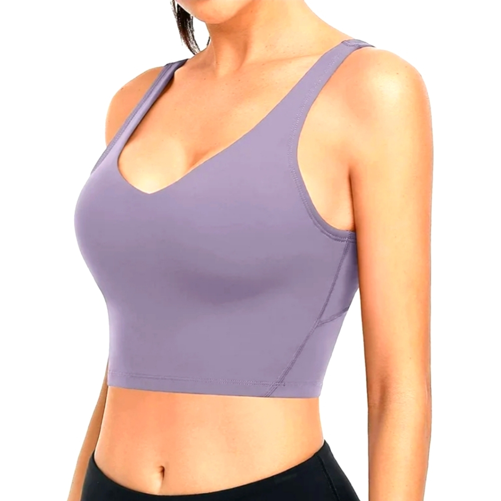 (XS/S)🆕️ Crop Tank V Neck front w Criss Cross Back Muted Purple Ptp 13.5"× L13"